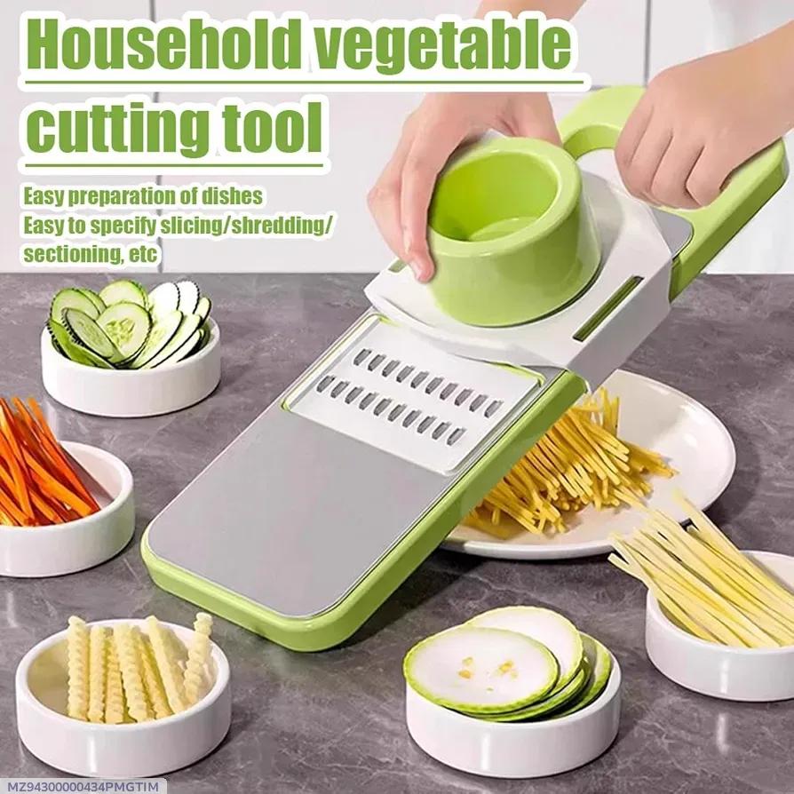 Green Vegetable Slicer with Durable ABS Plastic Base – Manual Kitchen Cutter for Fruits & Vegetables