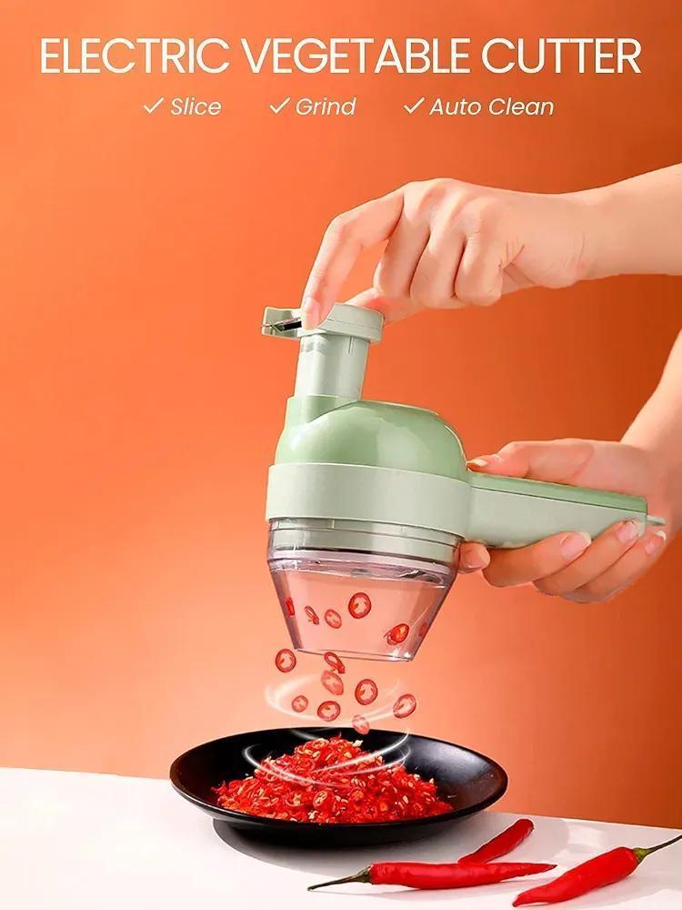 Electric Food Chopper Green ABS Kitchen Tool – Portable USB Rechargeable Vegetable & Meat Chopper
