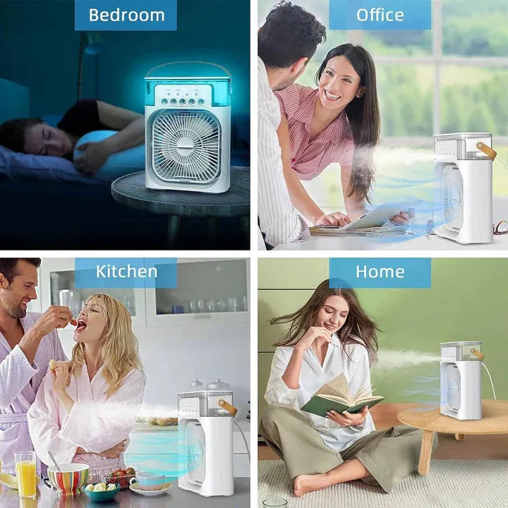 Portable Air Cooler Fan – 3-In-1 Mini AC Desktop Humidifier with 7-Color LED