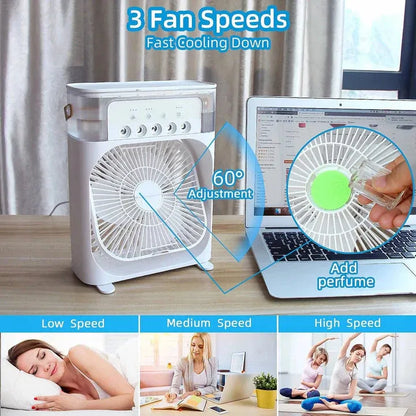 Portable Air Cooler Fan – 3-In-1 Mini AC Desktop Humidifier with 7-Color LED