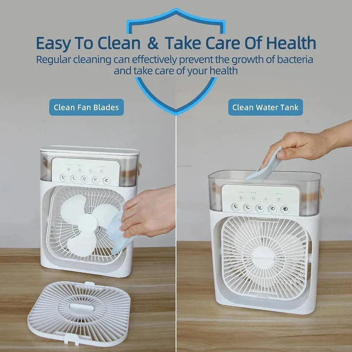 Portable Air Cooler Fan – 3-In-1 Mini AC Desktop Humidifier with 7-Color LED