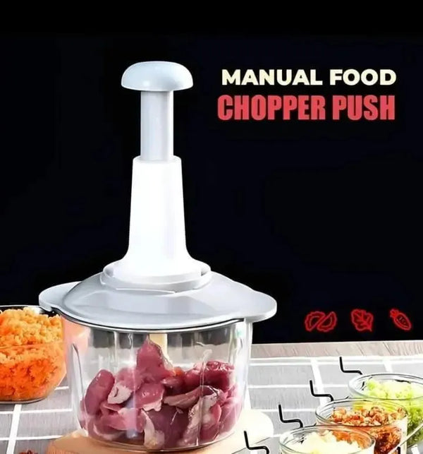 Manual Food Chopper Push ABS Plastic Transparent Bowl – Hand Press Vegetable, Fruit & Garlic Chopper
