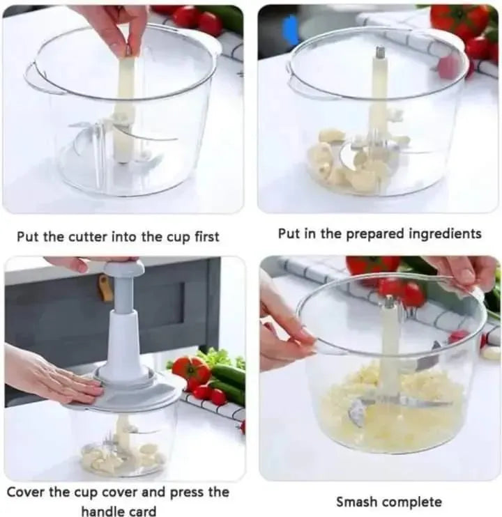 Manual Food Chopper Push ABS Plastic Transparent Bowl – Hand Press Vegetable, Fruit & Garlic Chopper