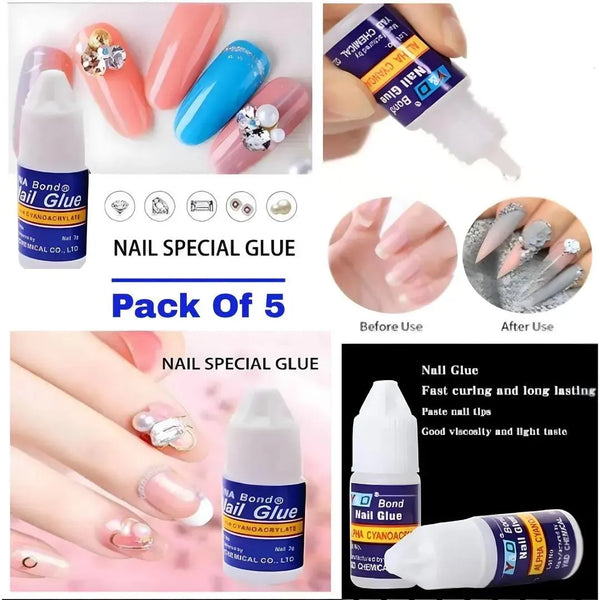 Nail Special Glue Pack of 5 – Strong Adhesive for Fake Nails, Press-On Nails & Nail Art