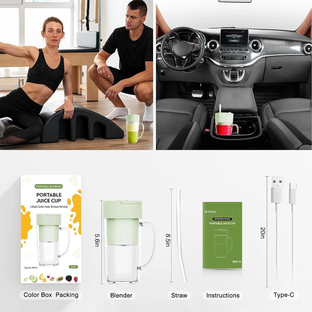 Portable Electric Juicer Blender Green – USB-C Fast Charge Rechargeable Smoothie & Juice Maker