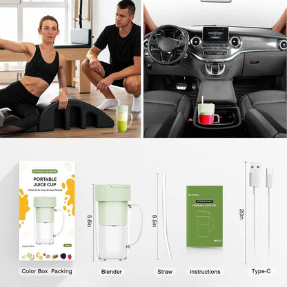 Portable Electric Juicer Blender Green – USB-C Fast Charge Rechargeable Smoothie & Juice Maker