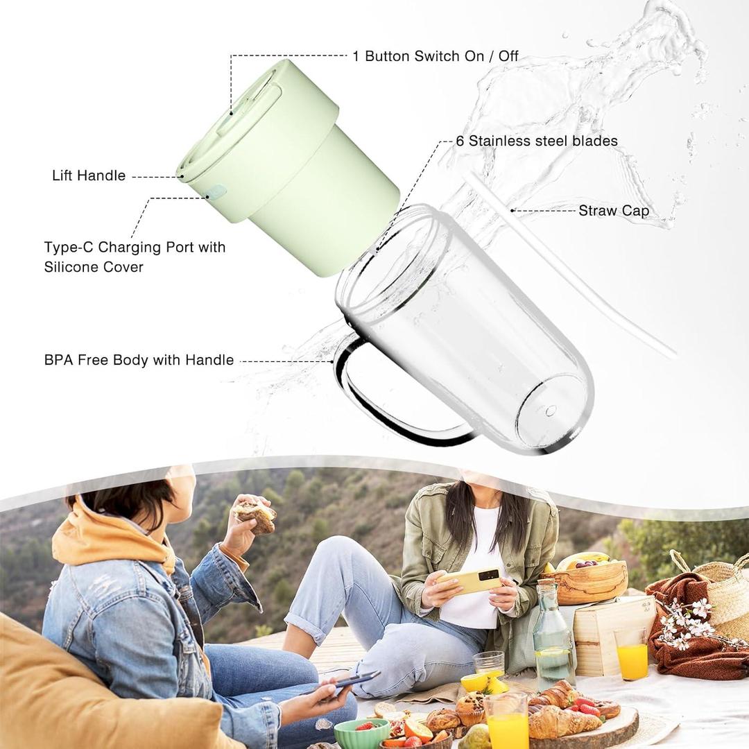 Portable Electric Juicer Blender Green – USB-C Fast Charge Rechargeable Smoothie & Juice Maker
