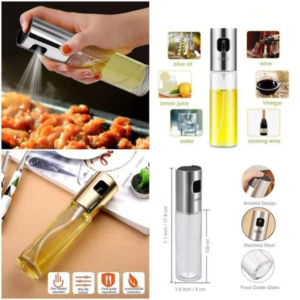 Oil Spray Bottle – Stainless Steel Food Grade Refillable Oil Mister for Cooking, BBQ, Air Fryer & Salad