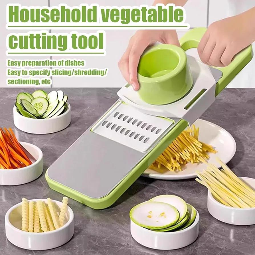 Green Vegetable Slicer with Durable ABS Plastic Base – Manual Kitchen Cutter for Fruits & Vegetables