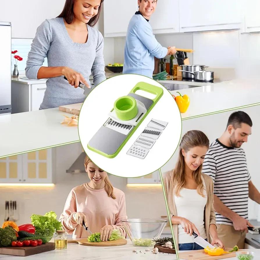 Green Vegetable Slicer with Durable ABS Plastic Base – Manual Kitchen Cutter for Fruits & Vegetables