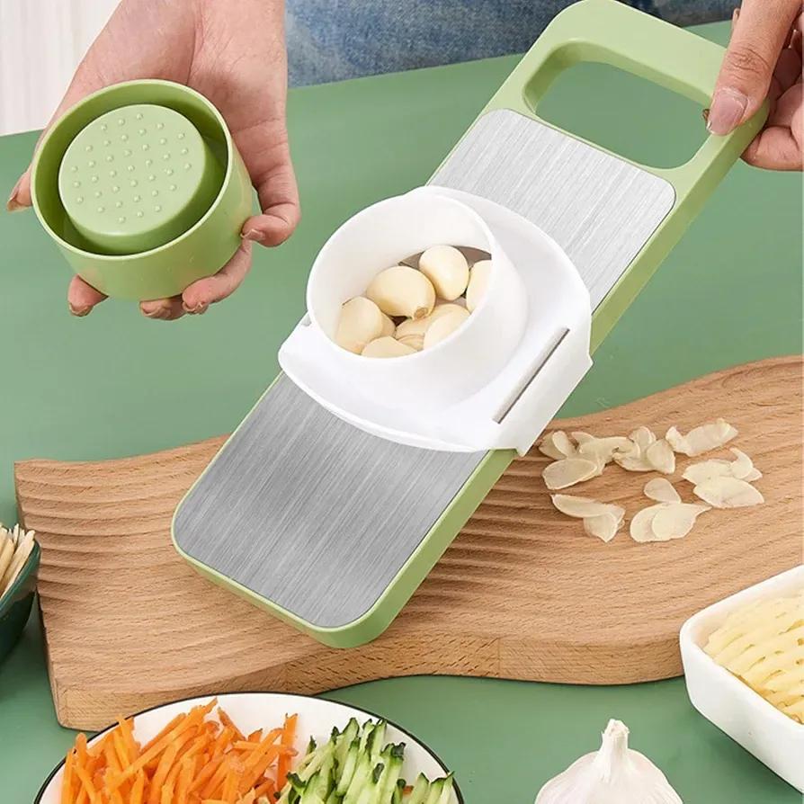 Green Vegetable Slicer with Durable ABS Plastic Base – Manual Kitchen Cutter for Fruits & Vegetables