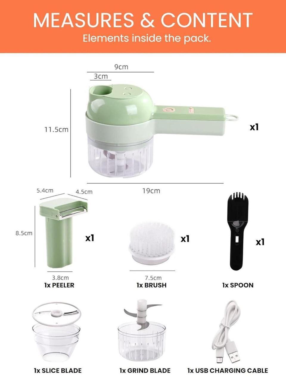 Electric Food Chopper Green ABS Kitchen Tool – Portable USB Rechargeable Vegetable & Meat Chopper