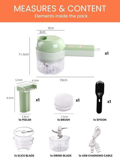 Electric Food Chopper Green ABS Kitchen Tool – Portable USB Rechargeable Vegetable & Meat Chopper