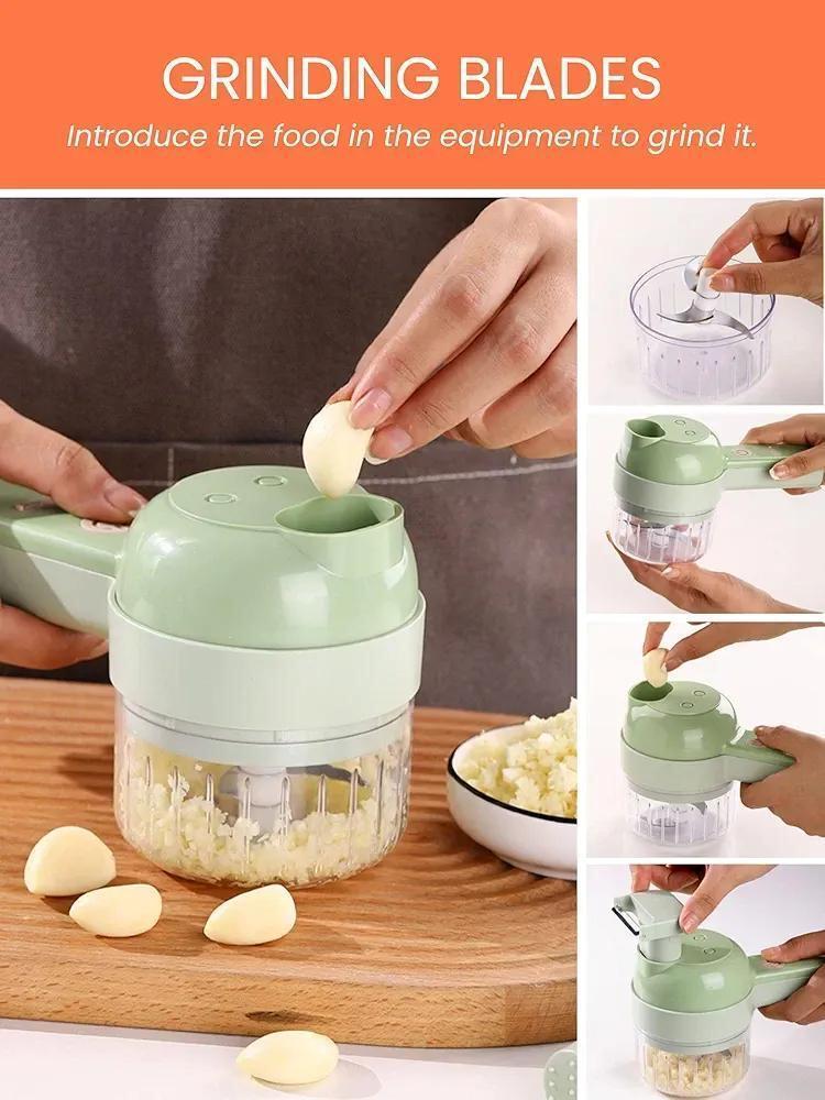Electric Food Chopper Green ABS Kitchen Tool – Portable USB Rechargeable Vegetable & Meat Chopper