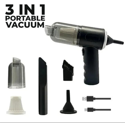 Portable 3-in-1 Car Vacuum Cleaner | USB Rechargeable | High Power Suction | Mini Handheld Vacuum for Car, Home & Office