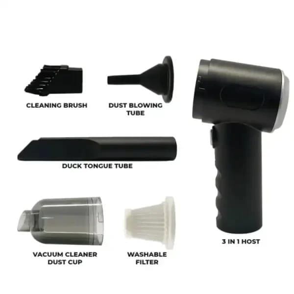 Portable 3-in-1 Car Vacuum Cleaner | USB Rechargeable | High Power Suction | Mini Handheld Vacuum for Car, Home & Office