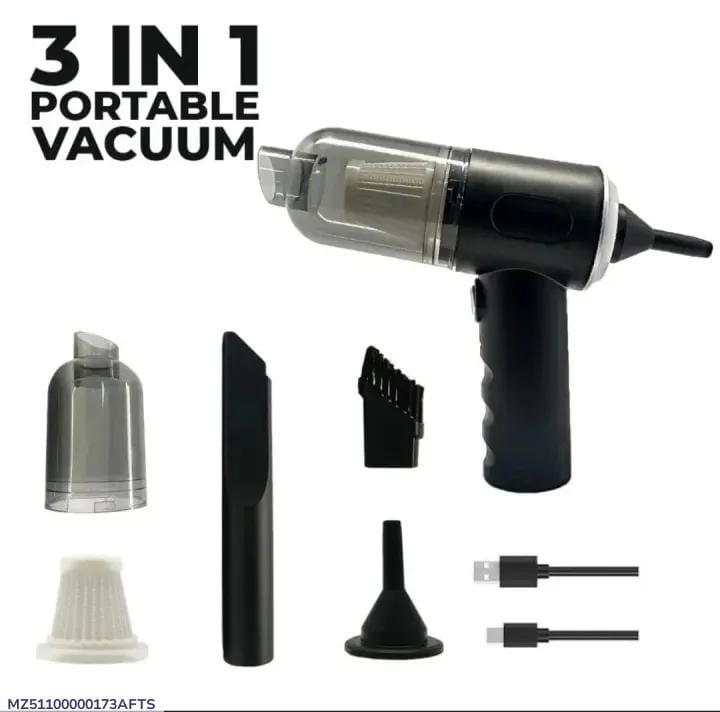 Portable 3-in-1 Car Vacuum Cleaner | USB Rechargeable | High Power Suction | Mini Handheld Vacuum for Car, Home & Office