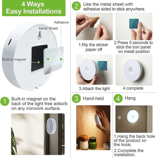 💡 Motion Sensor LED Light | Wireless Magnetic Night Light | USB Rechargeable | Smart Auto On/Off