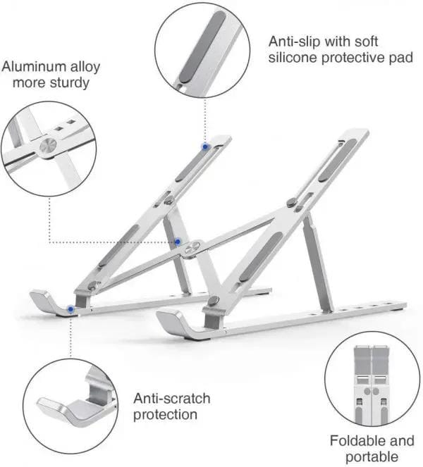 Adjustable Aluminum Laptop Stand | Foldable Portable Laptop Holder | Ergonomic Cooling Stand for MacBook & Laptops
