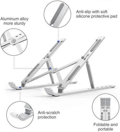 Adjustable Aluminum Laptop Stand | Foldable Portable Laptop Holder | Ergonomic Cooling Stand for MacBook & Laptops