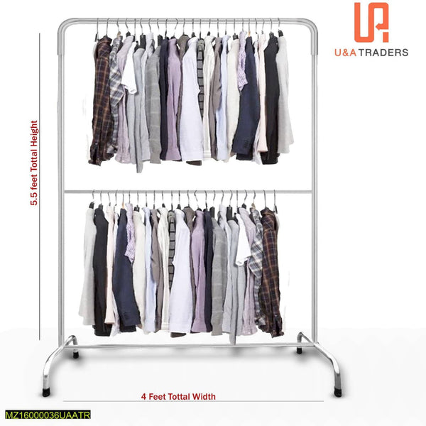 Double Pole Garment Rack | Heavy Duty Metal Clothes Rack | Portable Clothing Stand | 5.5ft Wardrobe Organizer for Home &amp; Boutique