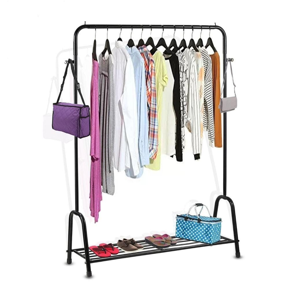 3-in-1 Metal Garment Rack | Clothes Hanger Stand with Shoe Rack & Bag Storage | Heavy Duty Wardrobe Organizer for Home & Boutique